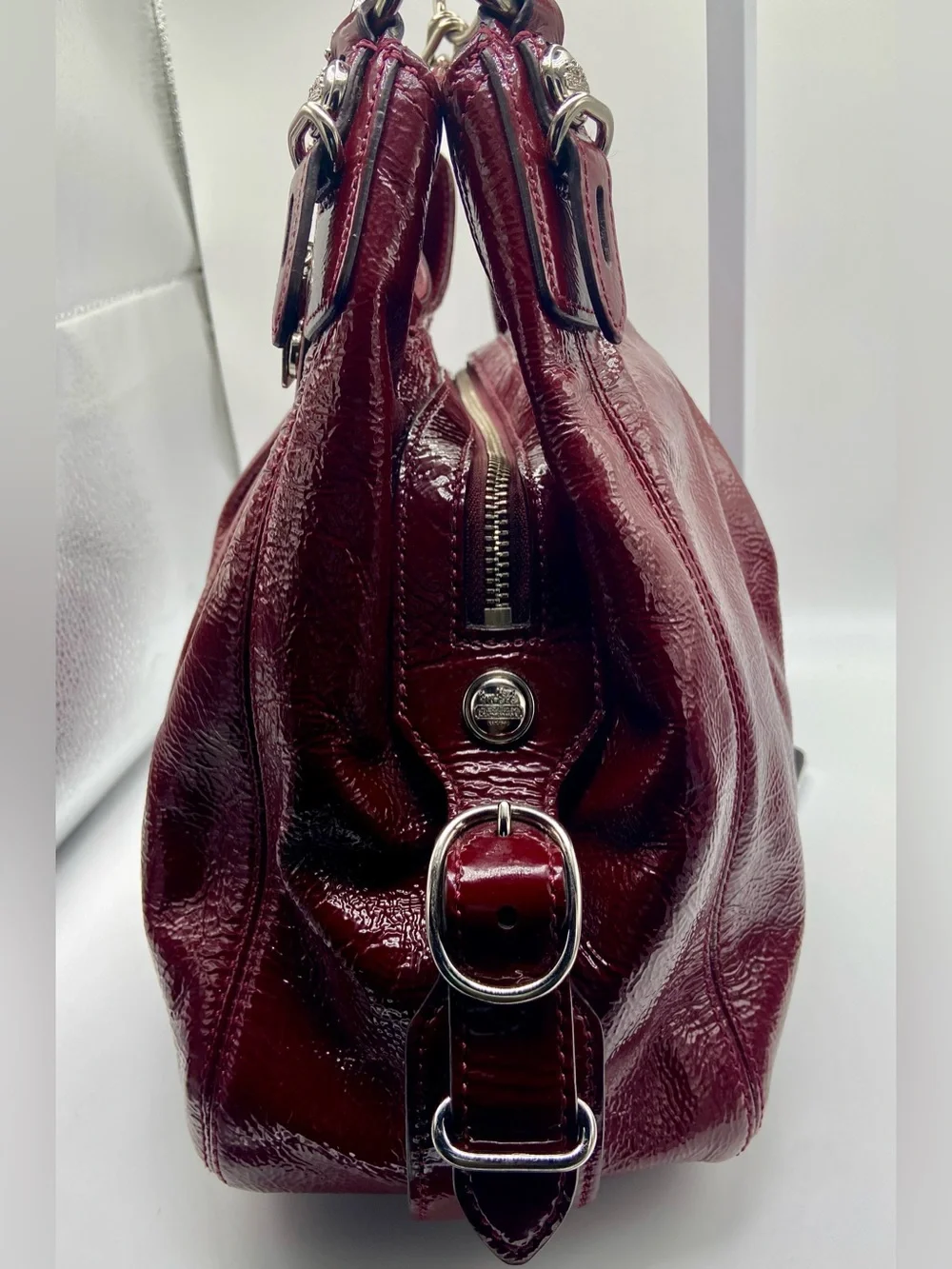 Coach Mia 15734 Burgundy Red Patent Leather Shoulder Bag Hobo Silver Hardware
